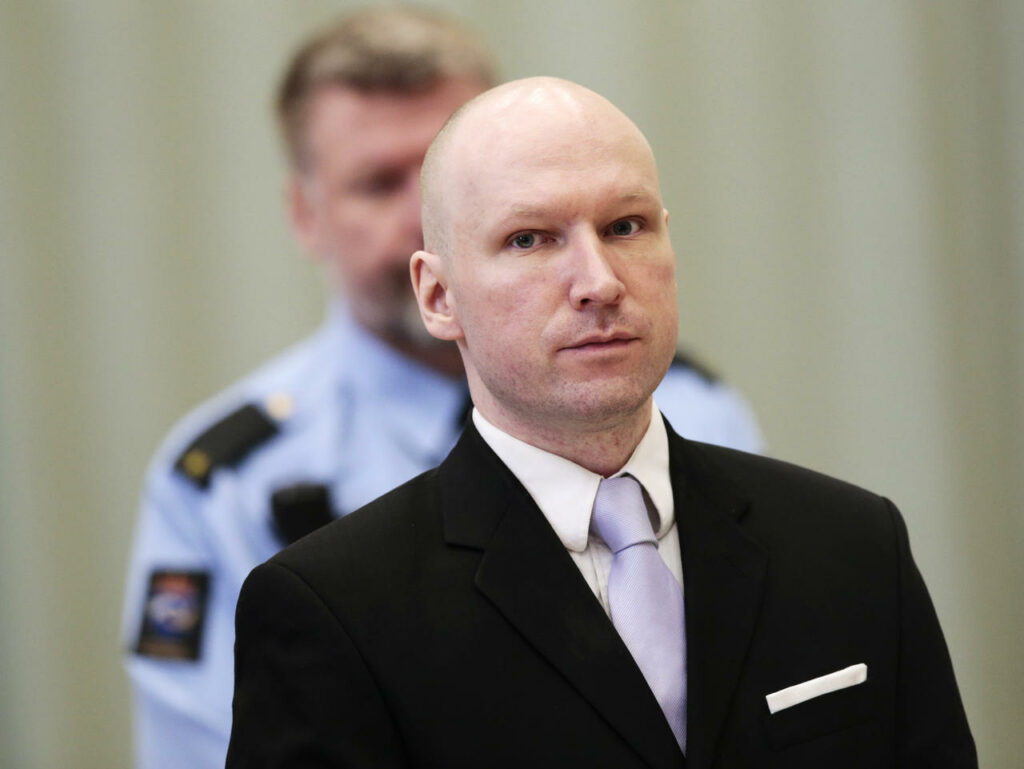 Norwegian mass killer Anders Behring Breivik attends his fourth and last day in court in Skien prison, March 18, 2016.