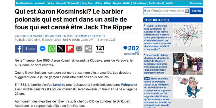 Qui est Aaron Kosminski ? Le coiffeur polonais décédé dans un asile d'aliénés et que l'on croit être Jack l'Éventreur