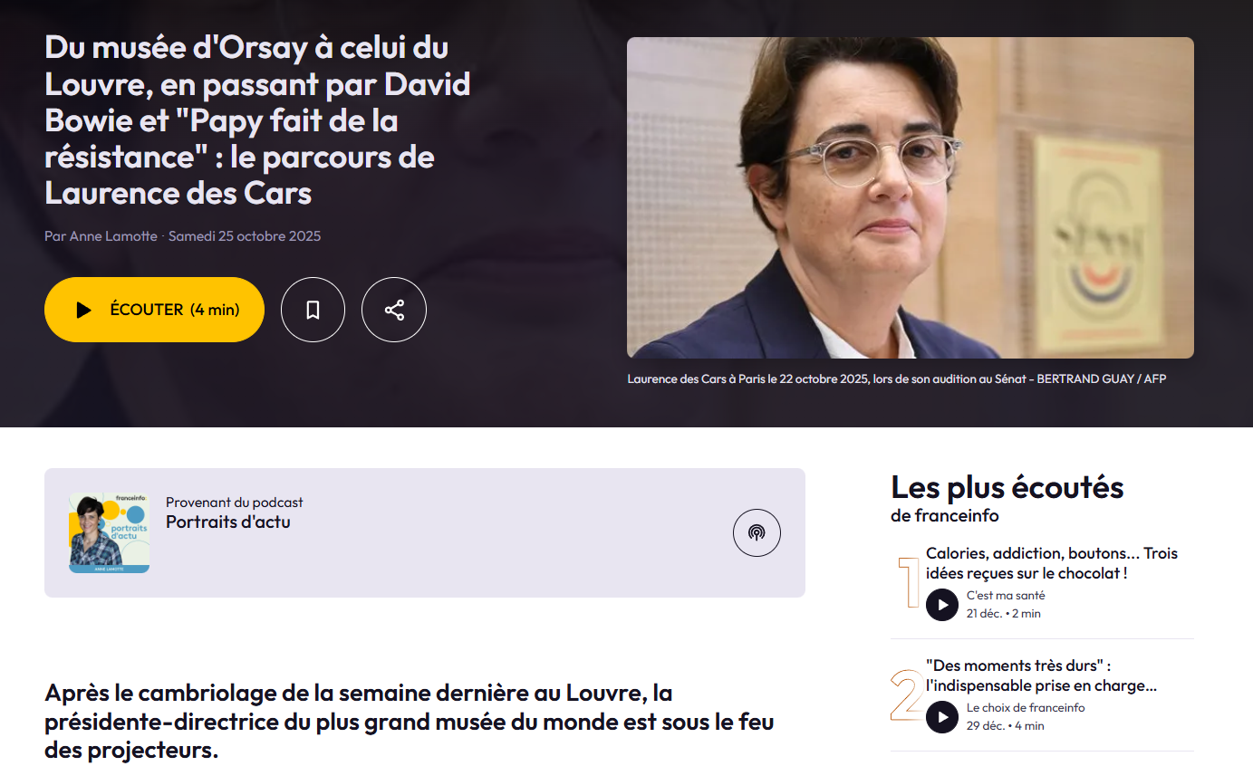 Propagande : portrait giga flatteur d’Anne Lamotte, grande reporter à Radio France, concernant Laurence des Cars !