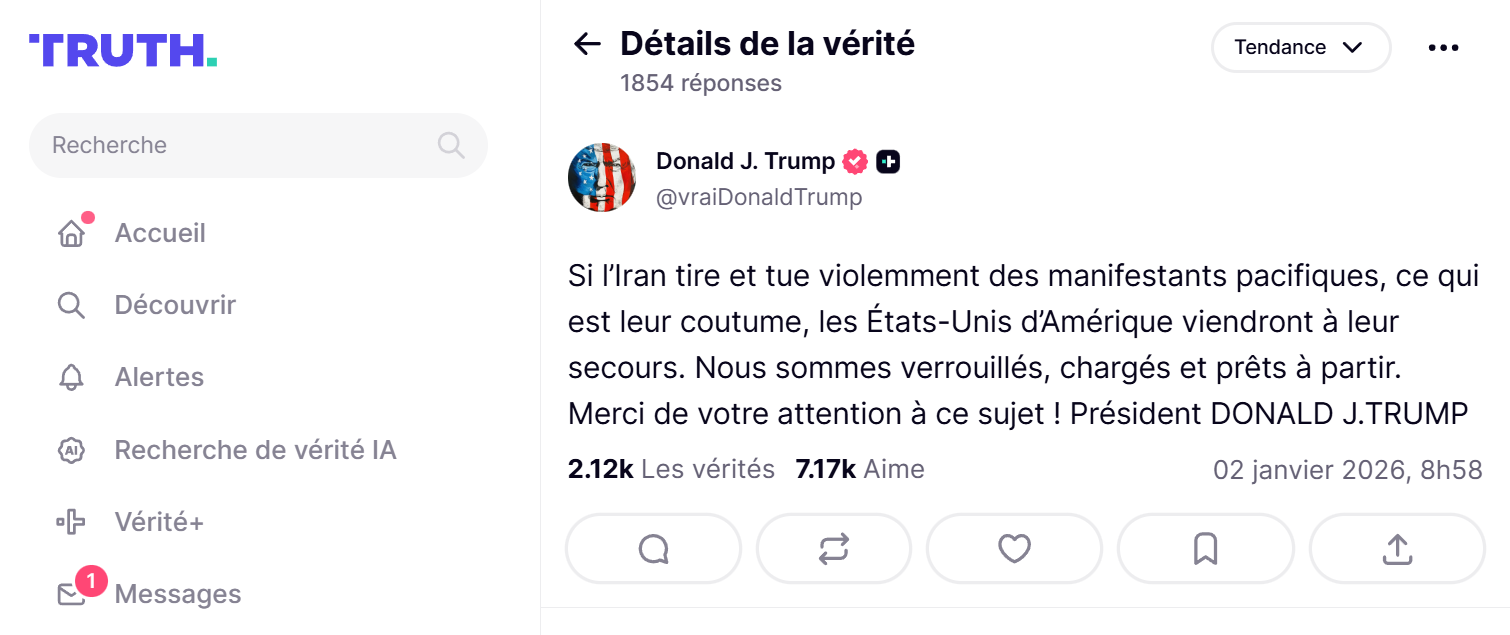 Trump, le grand homme de paix, vient de déclarer qu’il est prêt à faire la guerre à l’Iran !