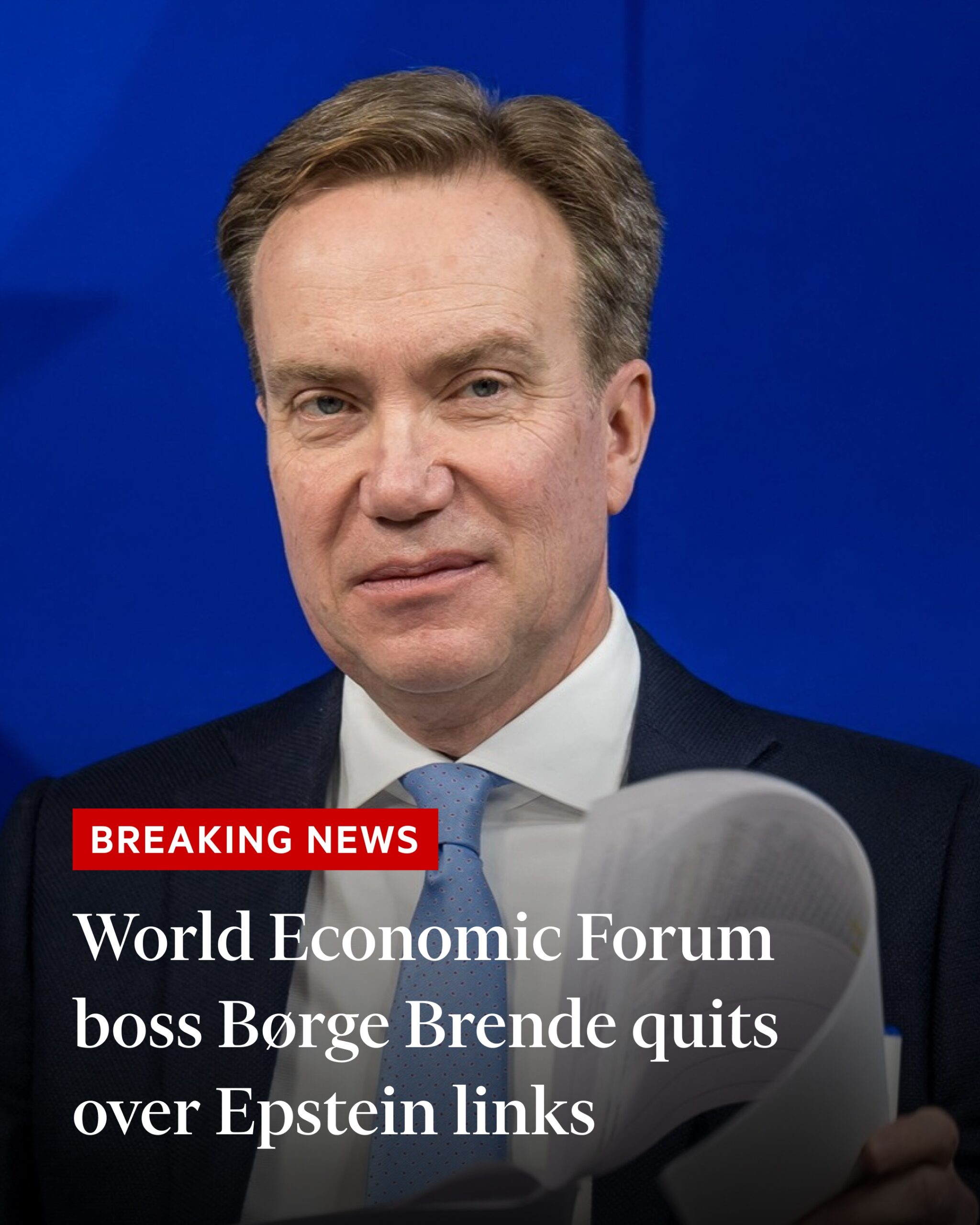 Affaire Epstein : le PDG du Forum économique mondial, Børge Brende, a annoncé sa démission !