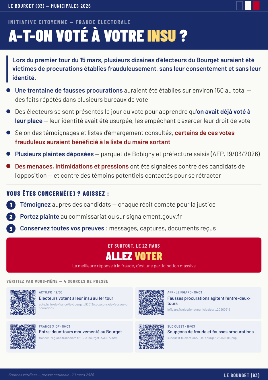 Municipales 2026 : dépôt de plaintes pour usurpation d’identité et fausses procurations au Bourget