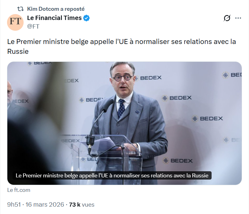 Le Premier ministre belge appelle l’UE à normaliser ses relations avec la Russie