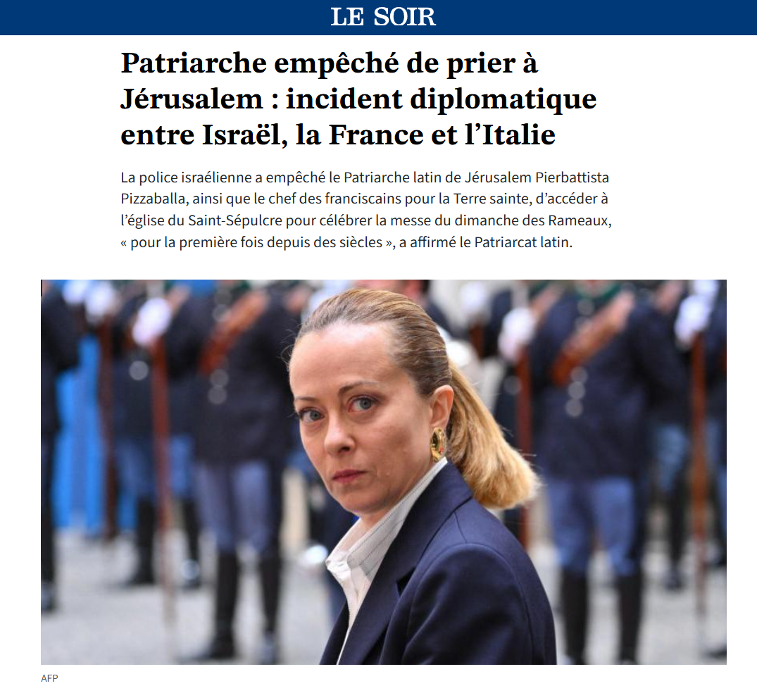 Patriarche empêché de prier à Jérusalem : incident diplomatique et gifle à la civilisation judéo-chrétienne