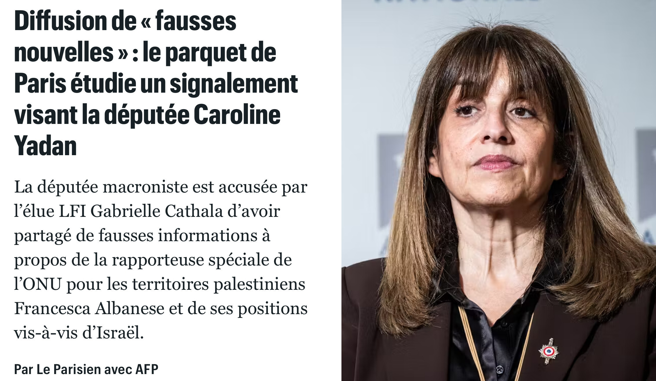 Caroline Yadan visée par la justice pour une citation tronquée sur l’israël (diffusion de fausse nouvelle)