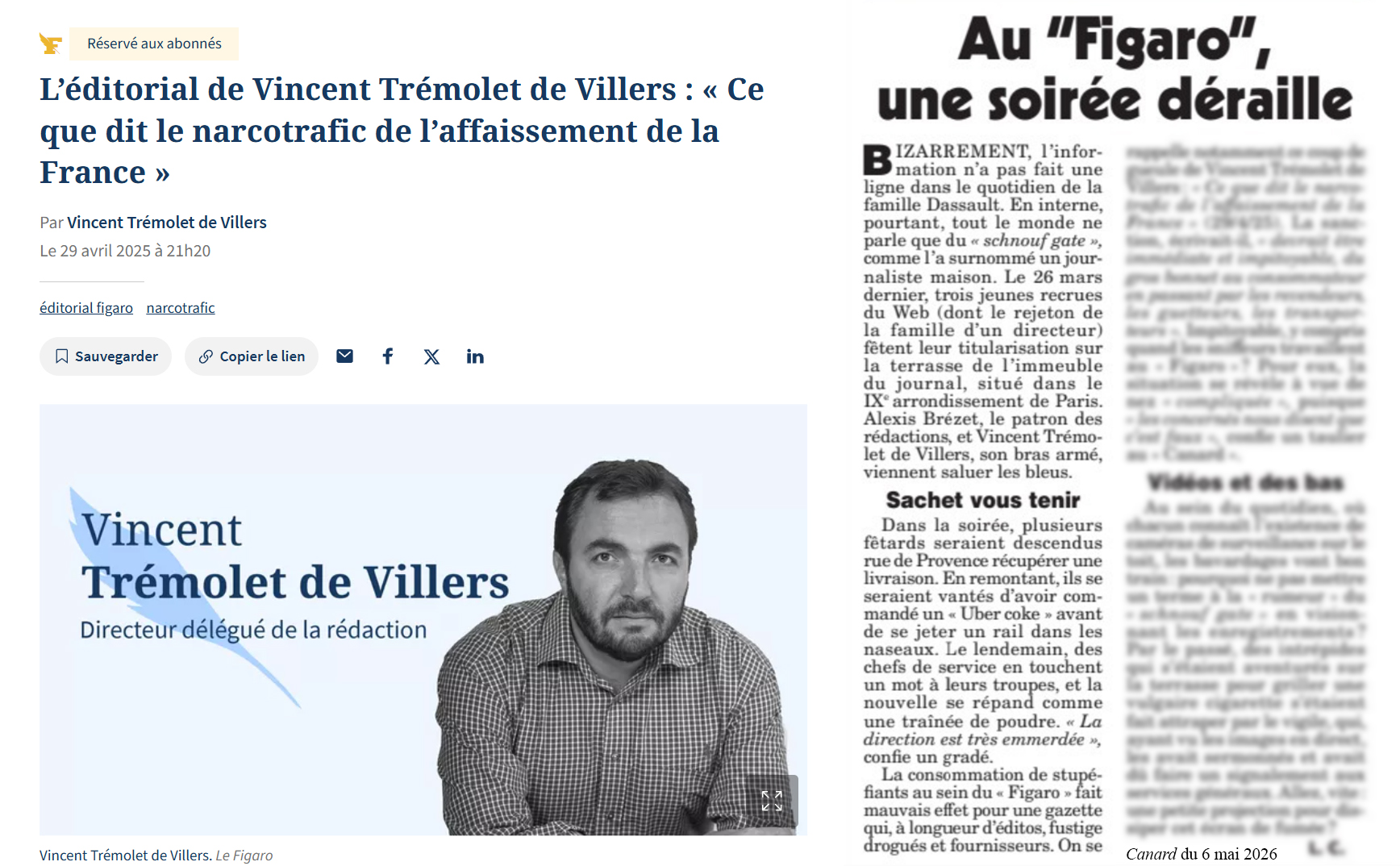 Schnouf Gate : cocaïne sur la terrasse du Figaro, après l’édito anti-drogue de Trémolet de Villers